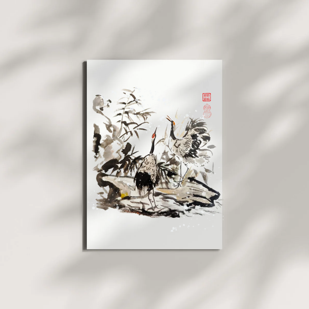 Cranes Taking Flight Chinese Brush Ink Painting Museum-quality Giclee Art Print