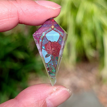 Stained Glass Floral Glitter Core Alt Shaped 7pc Dice Set