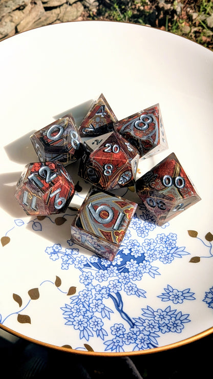 Stained Glass Gothic Cathedral in Dark Red Washi Tape Dice Set