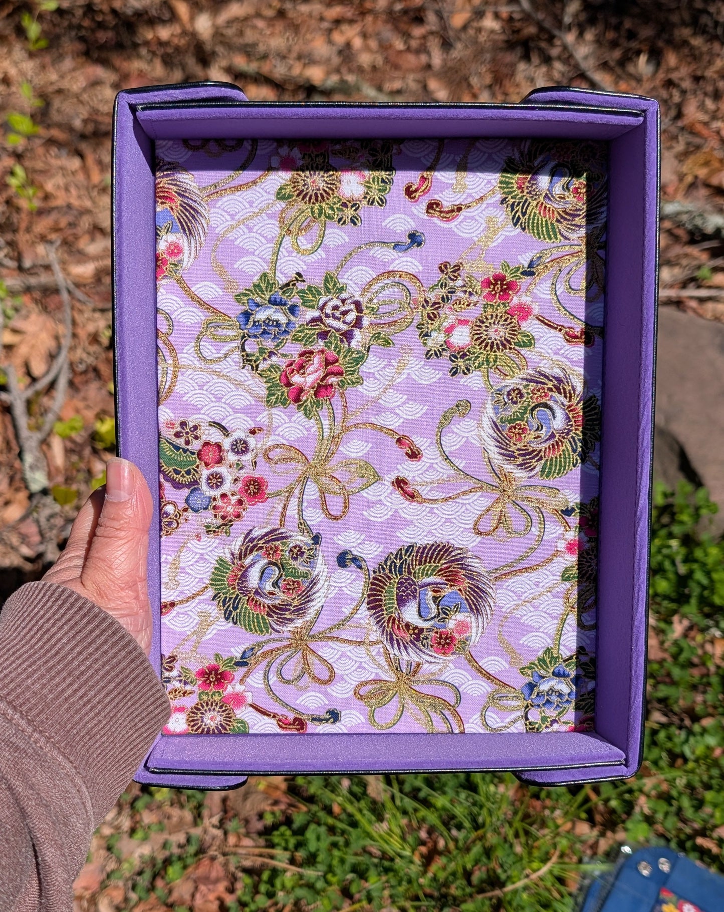 Large Purple Crane Velvet Dice Tray