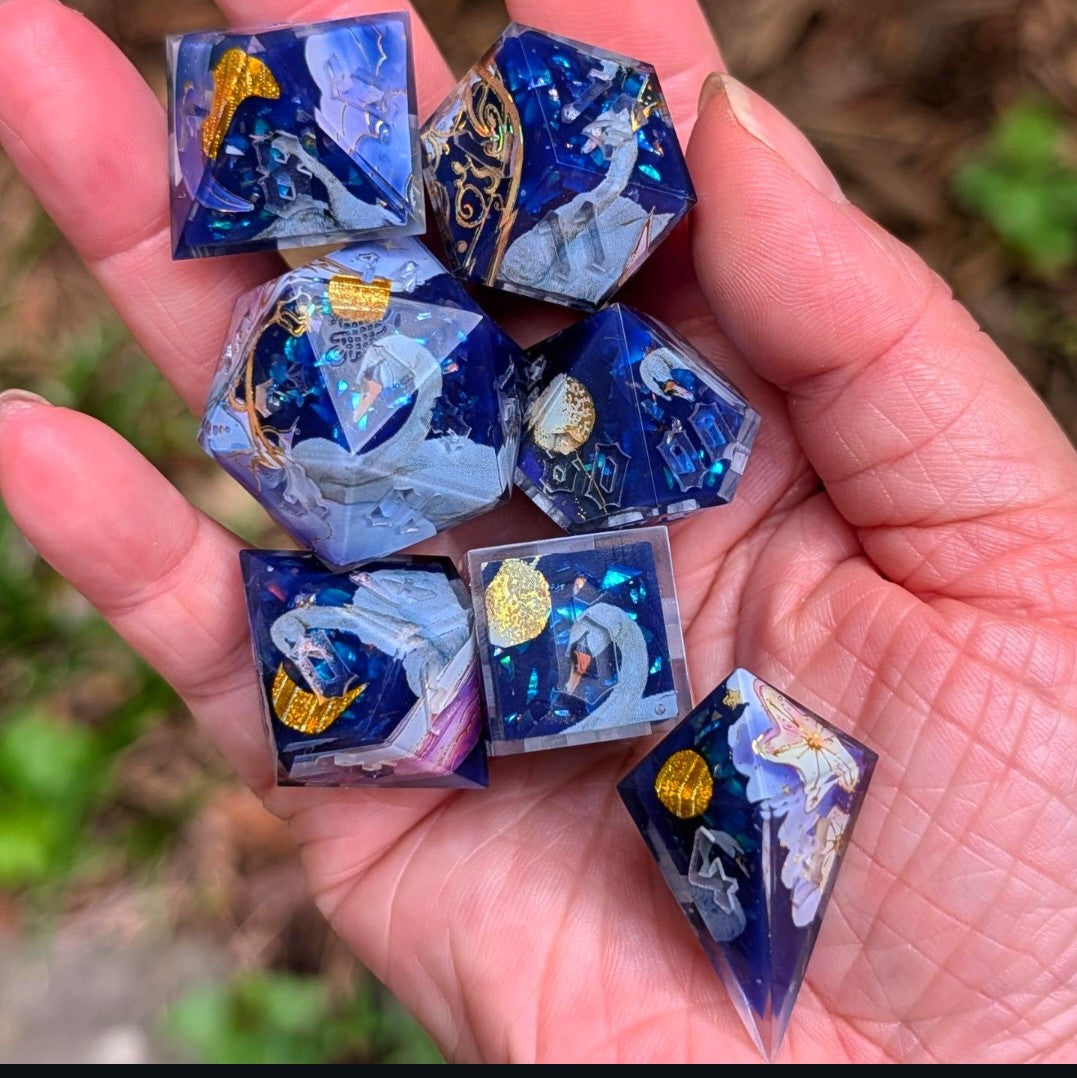 Swan Lake in Space Alt Shaped 7pc Dice Set