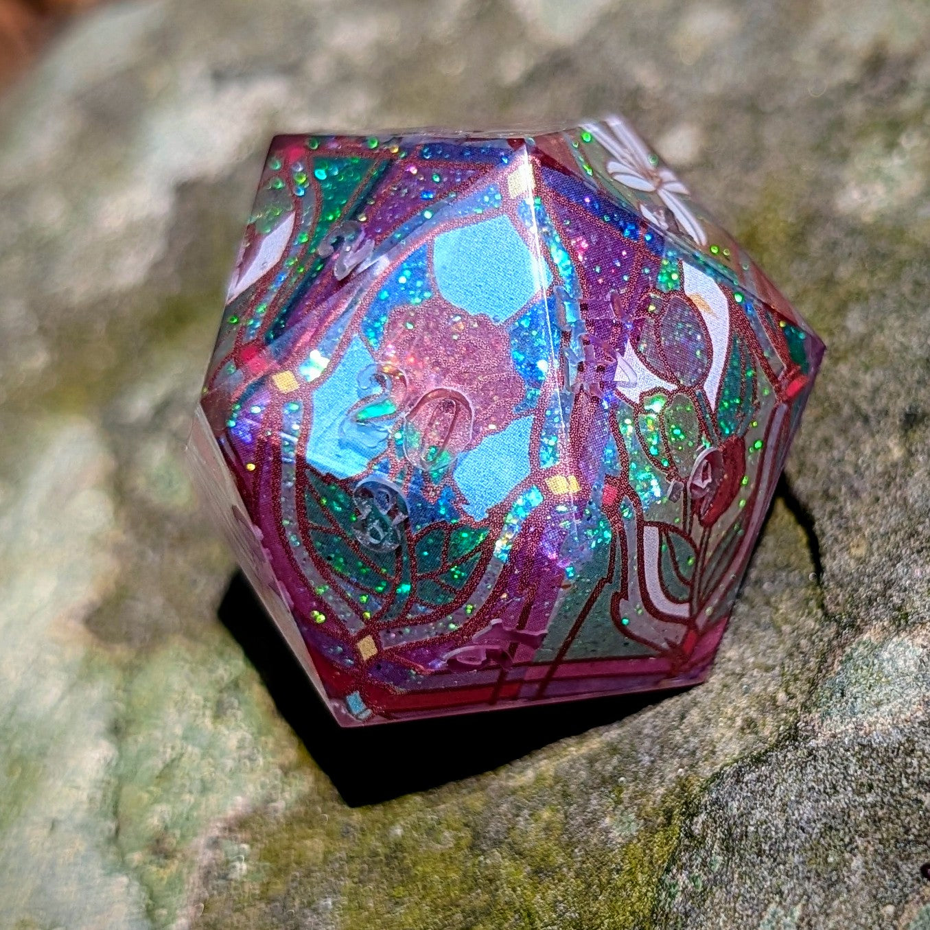 Stained Glass Floral Glitter Core 35mm Chonk