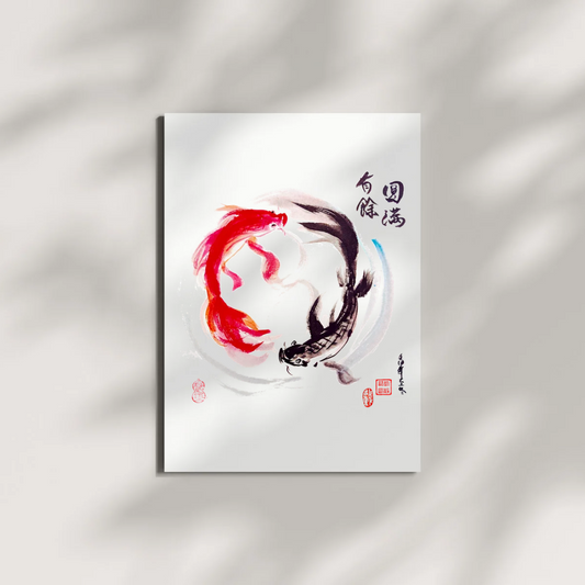Yin Yang Taichi Koi Fish Chinese Brush Ink Painting Museum-quality Giclee Art Print