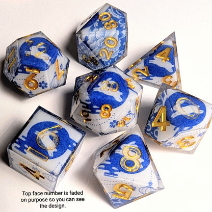 Qing Hua Porcelain Rabbit Moon Festival Tape Dice Set