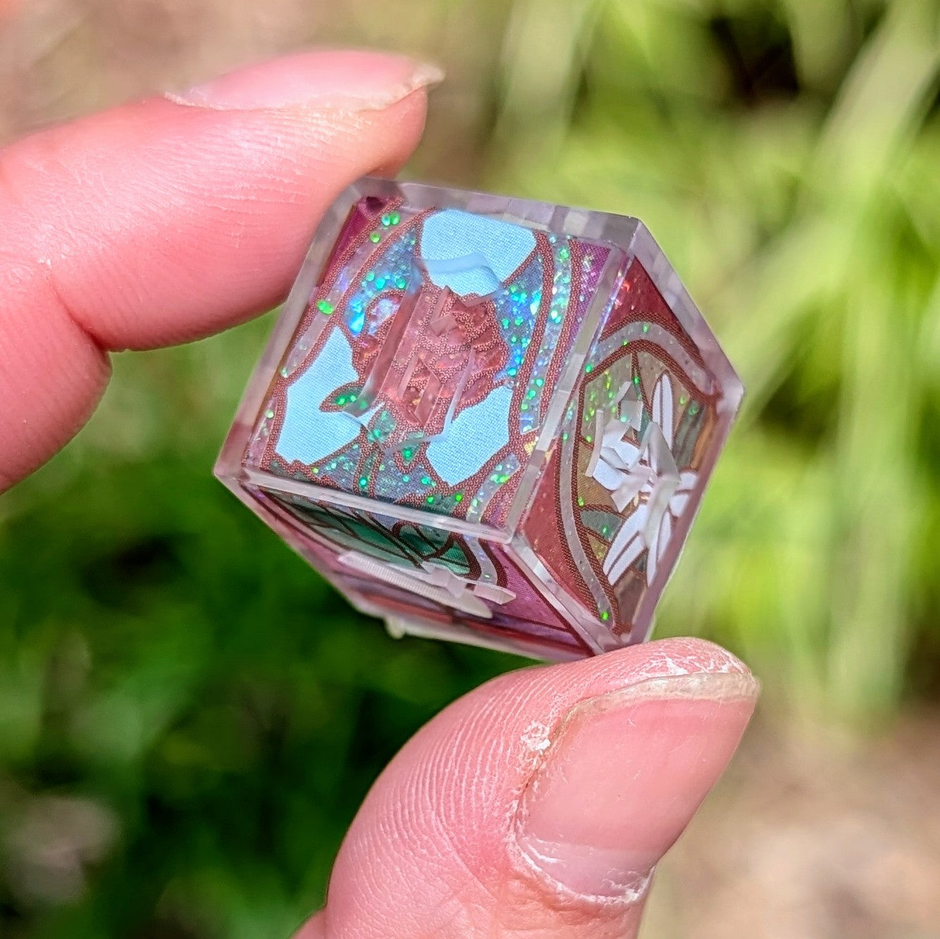 Stained Glass Floral Glitter Core Alt Shaped 7pc Dice Set
