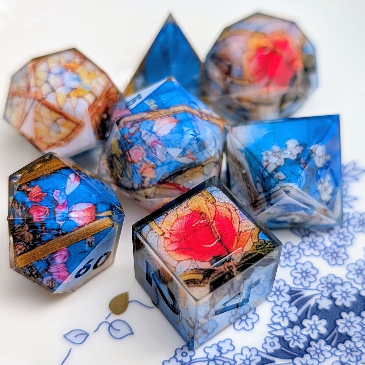 Stained Glass Rose in Deep Sky Washi Tape Dice Set