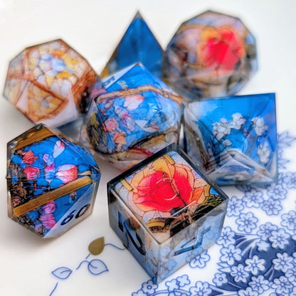 Stained Glass Rose in Deep Sky Washi Tape Dice Set