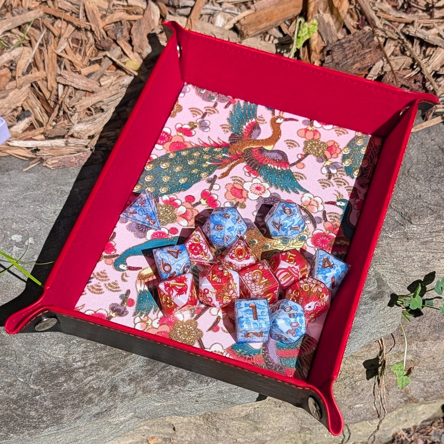 Pink Peacock Wave Red Velvet Dice Tray