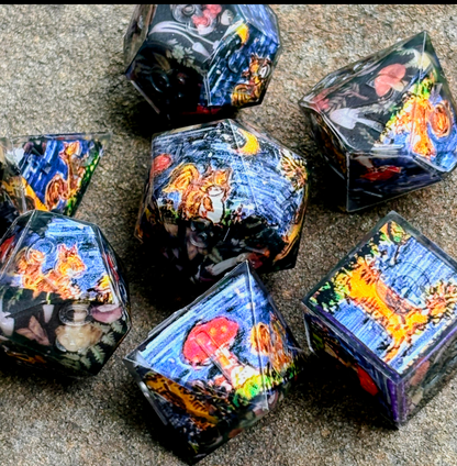 Squirrel and Mushroom 7pc Dice Set with Original Art