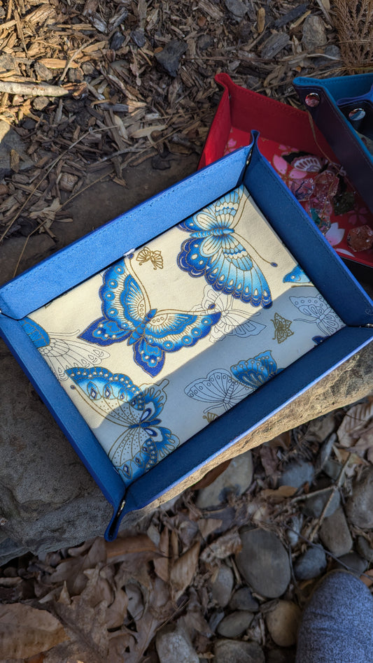 Kimono Blue Butterfly Fabric Velvet Dice Tray