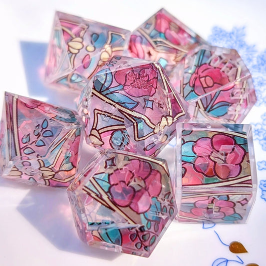 Alt Shape Oversized Stained Glass Flower Clear Inner Washi Tape Dice 7pc Set