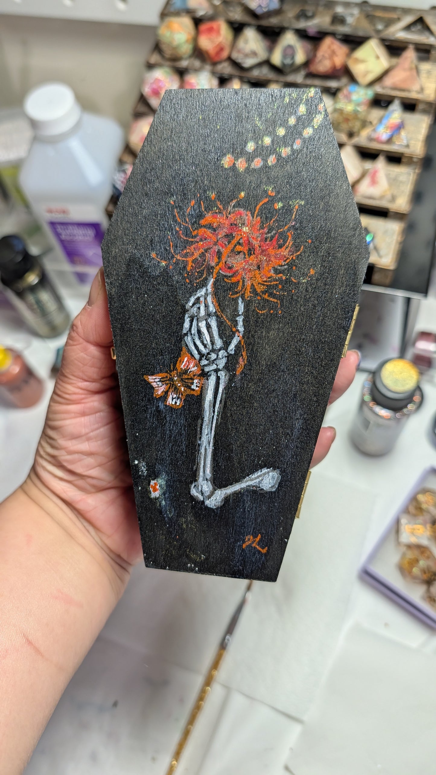 Handmade Gothic Coffin Black Dragon Dice Vault / Mini Dice Tray