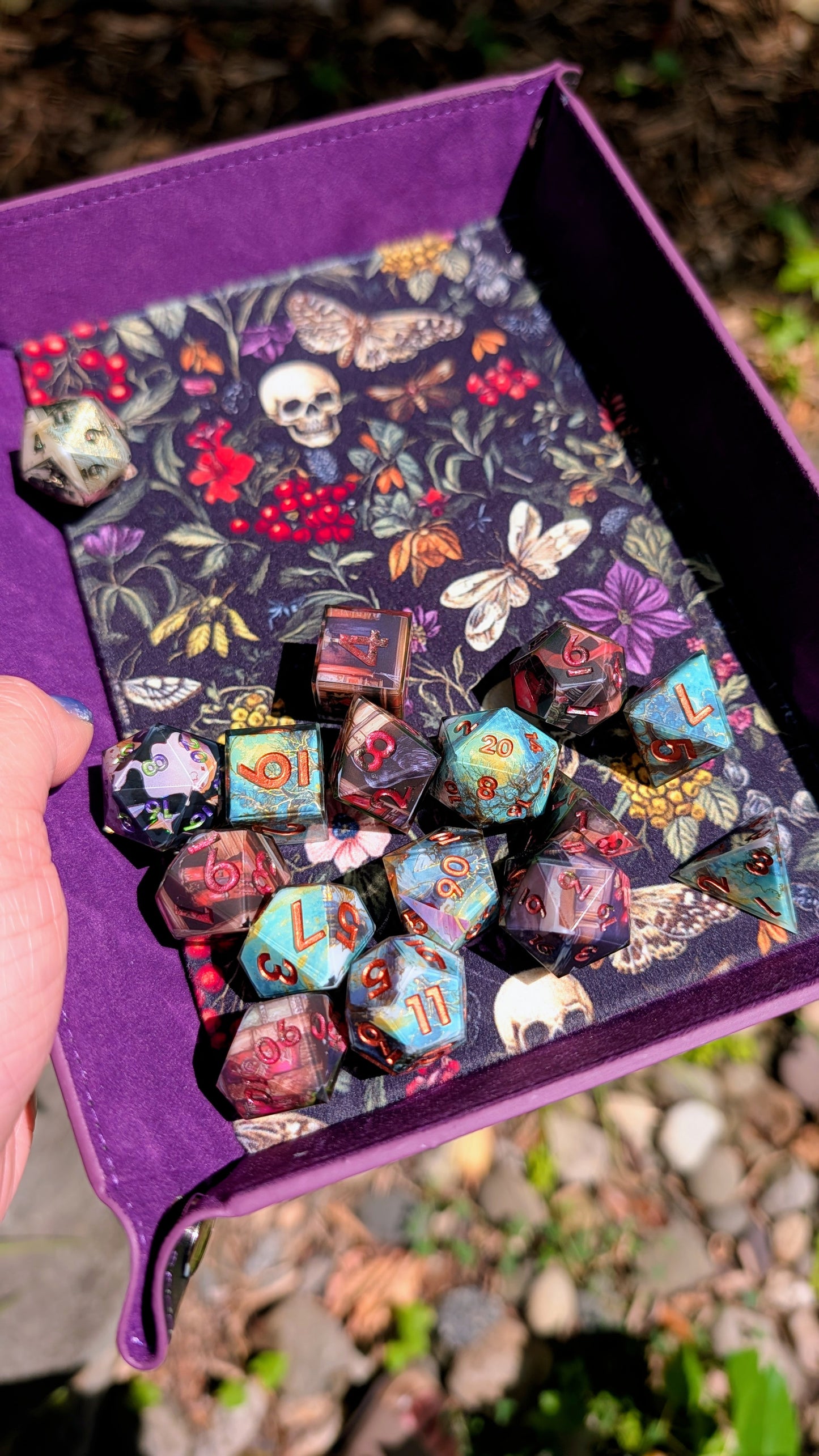 Moth Skull Purple Velvet Dice Tray