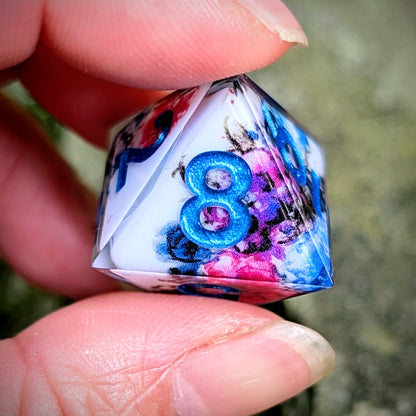 Vibrant Peony Floral Painting 7pc Dice Set