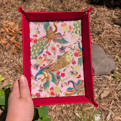 Pink Peacock Wave Red Velvet Dice Tray