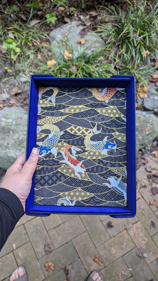 Large Blue Koi Wave Velvet Dice Tray