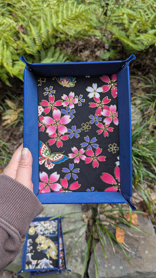 Blue Sakura Butterfly  Velvet Dice Tray