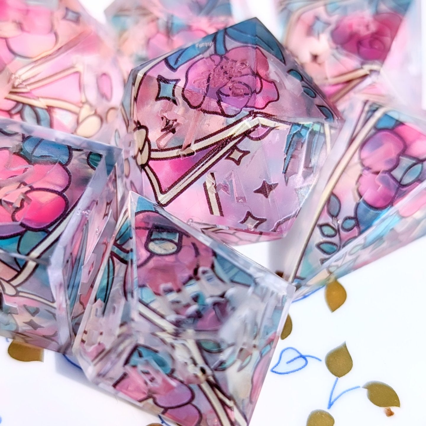 Alt Shape Oversized Stained Glass Flower Clear Inner Washi Tape Dice 7pc Set