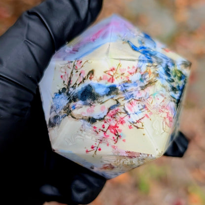 Snow Peacock Perched on Plum Tree 55mm Kanji chonk d20