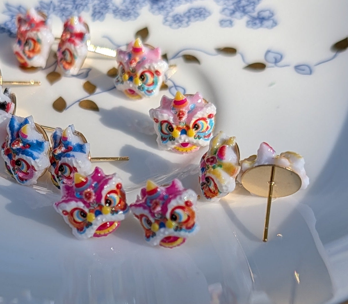 Tiny Lion Dance Earring Studs