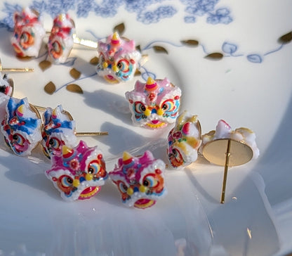 Tiny Lion Dance Earring Studs