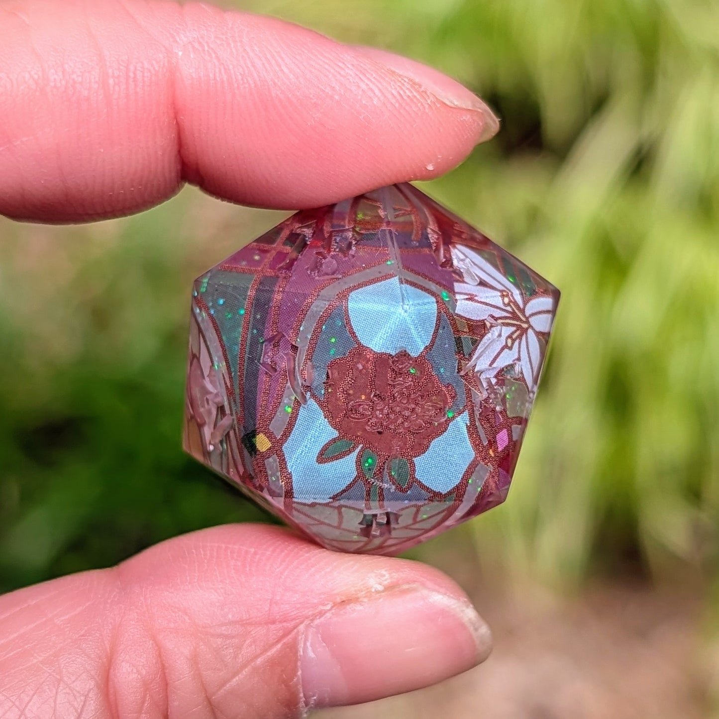 Stained Glass Floral Glitter Core Alt Shaped 7pc Dice Set