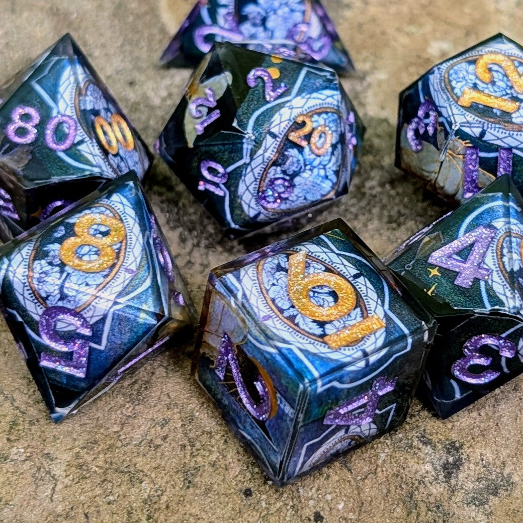 Gothic Flower Stained Glass Window 7pc Dice Set