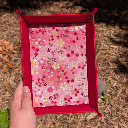 Pink Sakura Fabric Velvet Dice Tray