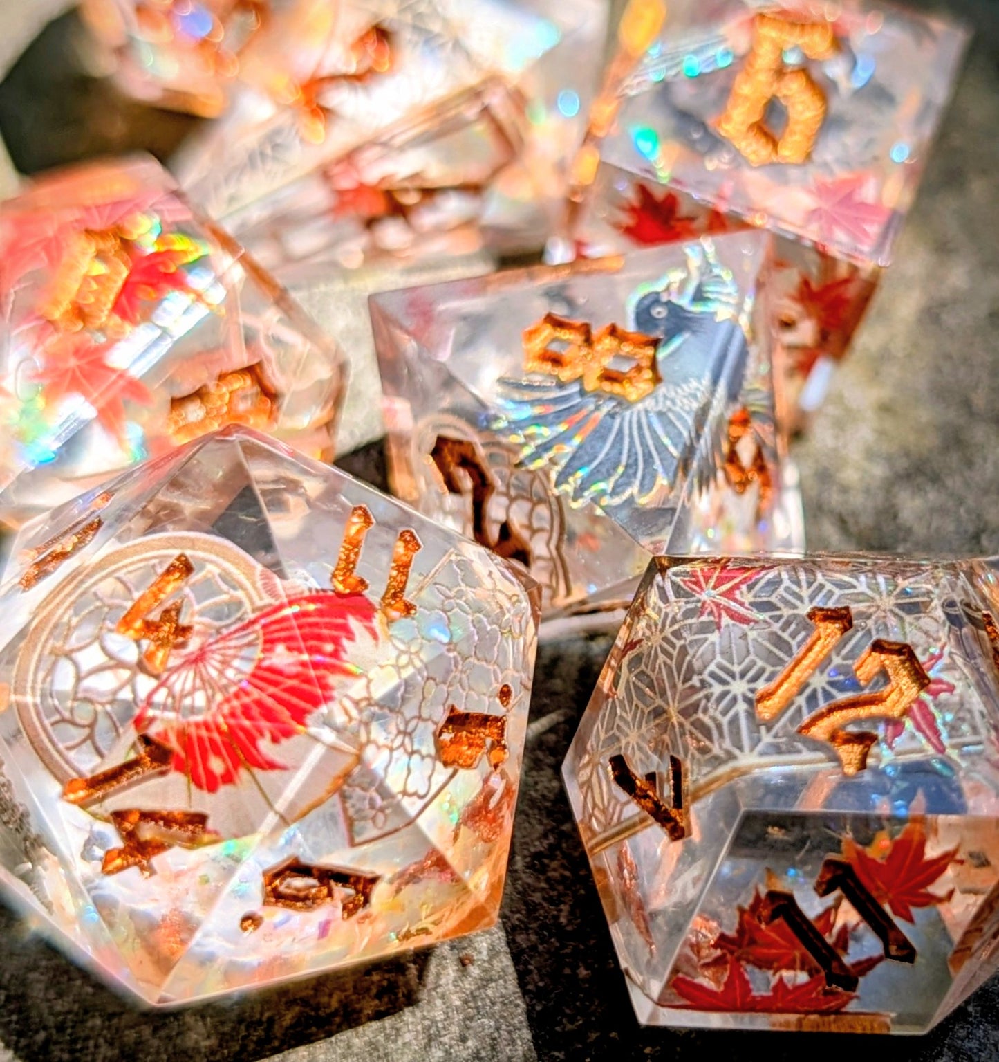 Autumn Through the Chinese Window Alt Shaped 7pc Dice Set