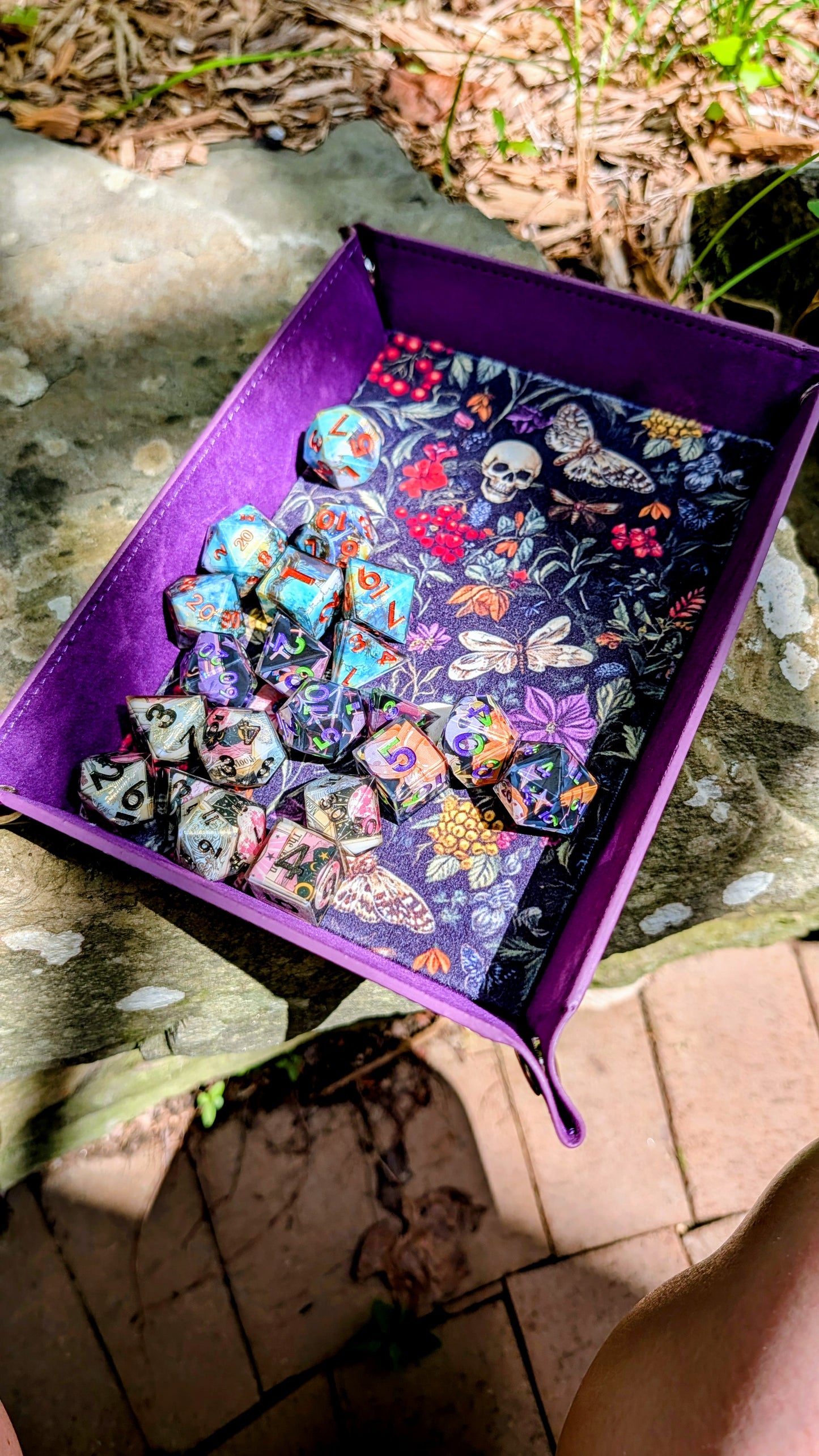 Moth Skull Purple Velvet Dice Tray