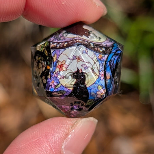 Single D20 (22mm) Stained Glass Cat