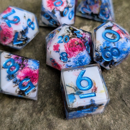 Vibrant Peony Floral Painting 7pc Dice Set