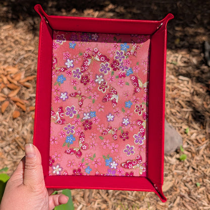 Small Pink Floral Butterfly Red Velvet Dice Tray
