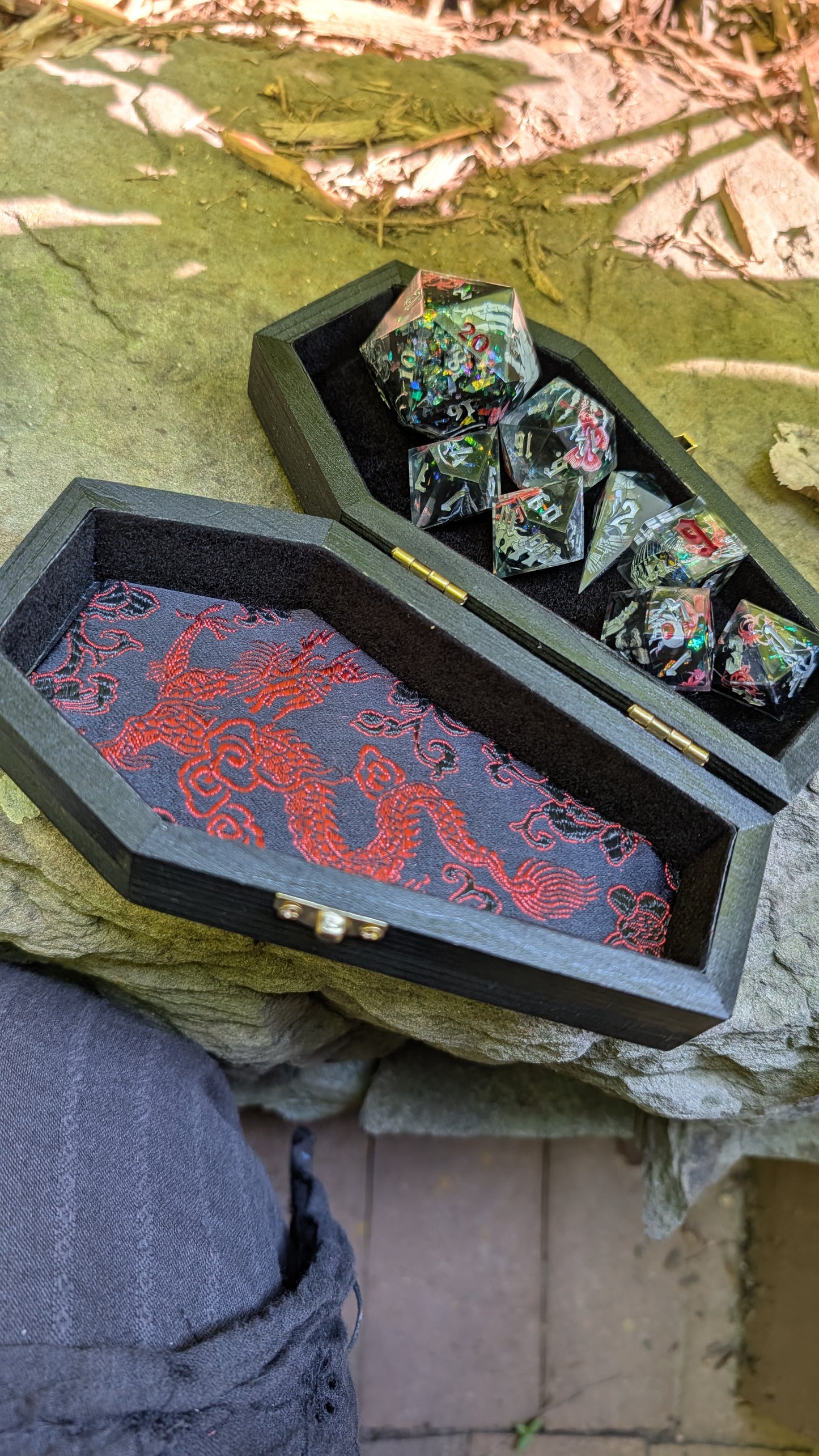 Handmade Gothic Coffin Black Dragon Dice Vault / Mini Dice Tray