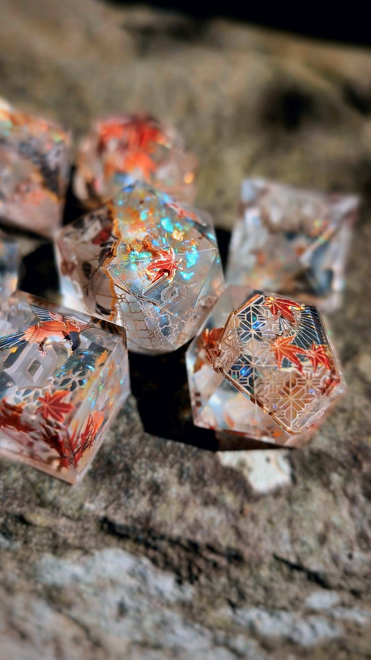 Autumn Through the Chinese Window Alt Shaped 7pc Dice Set