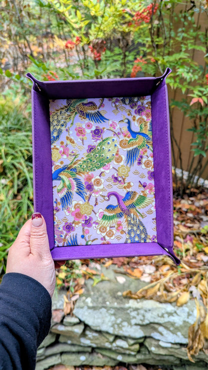 Purple Peacock Wave Velvet Dice Tray