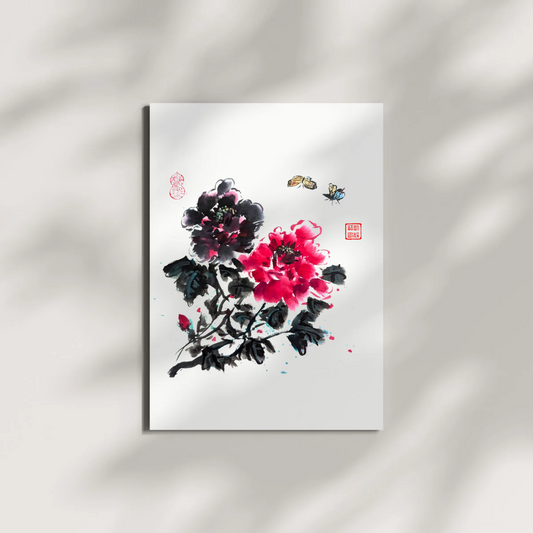 Peony Butterfly Chinese Brush Ink Painting Museum-quality Giclee Art Print