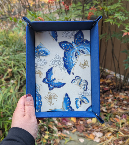 Kimono Blue Butterfly Fabric Velvet Dice Tray