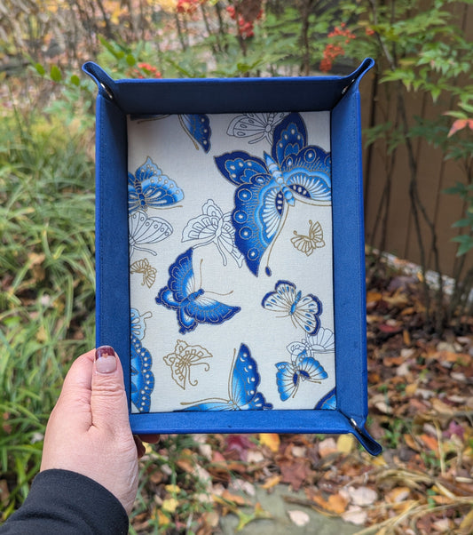 Kimono Blue Butterfly Fabric Velvet Dice Tray