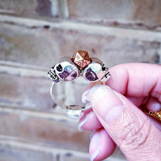 D20 Thumb Ring with Double Skull