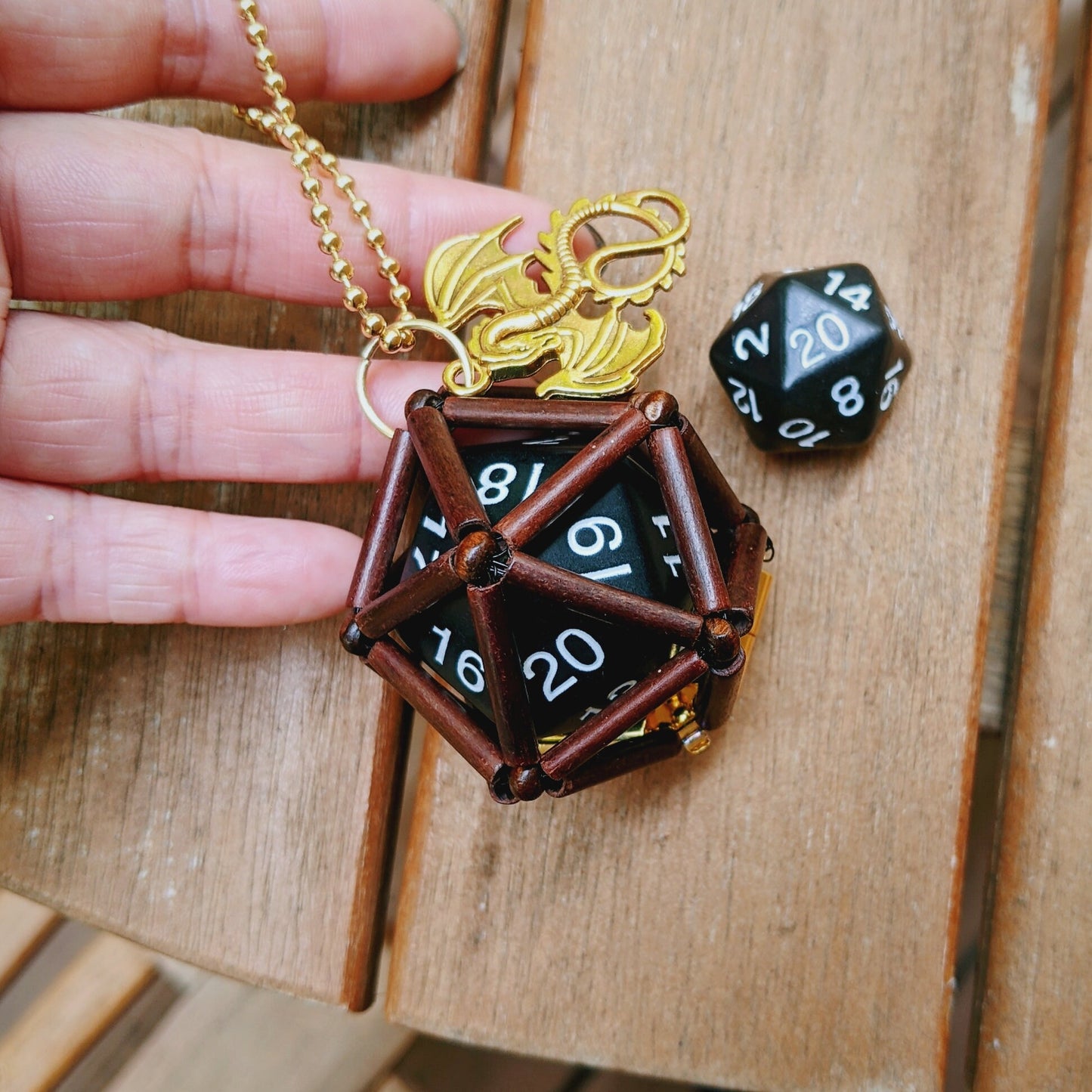 Jumbo Removable D20 Ornament Bamboo Wood